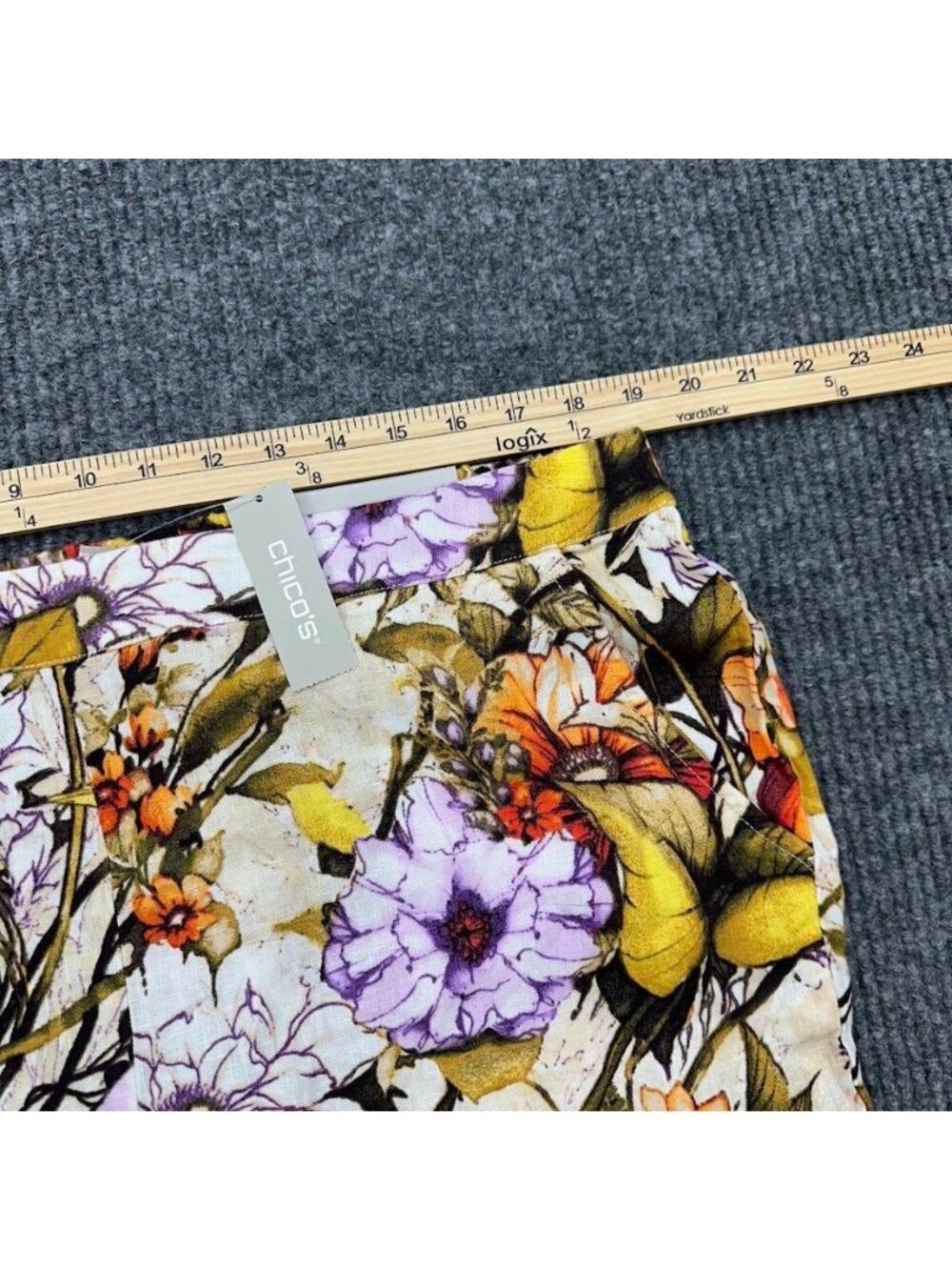 Chicos Pants 100% Linen Elastic Pull On Floral Straight Leg Womens 3 (16R) NEW - Picture 6 of 8